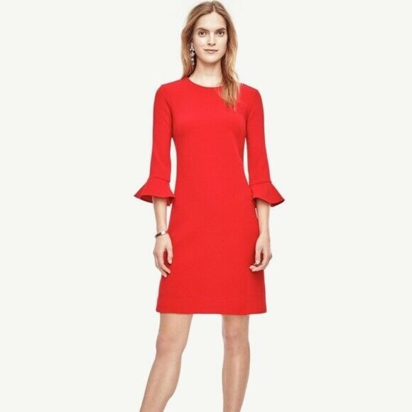 Ann Taylor Dresses & Skirts - Ann Taylor Red 3/4 Fluted Sleeve Shift  Dress